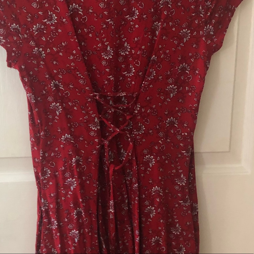 Red Patterned Button Down Dress - image 5